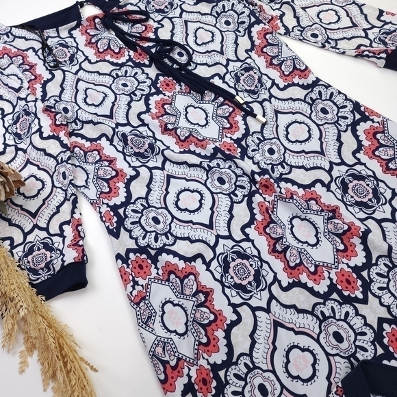 Liz Claiborne Blue White Coral Geodesic Print Dress Sz S - Picture 11 of 14